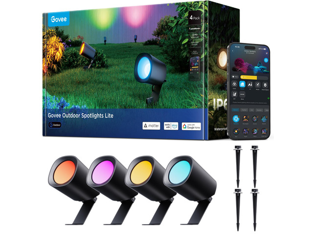 Outdoor Spotlights Lite 4 Pack, IP67 Waterproof Spotlights, APP, WiFi Landscape Lighting Work with Alexa, Matter and Google Assistant, RGBWIC Color...