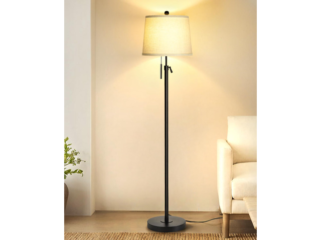 Floor Lamps for Living Room, Black Floor Lamp Adjustable Height Standing Lamp, Dimmable Modern Tall Floor Lamp for Bedroom Office with Beige Linen...