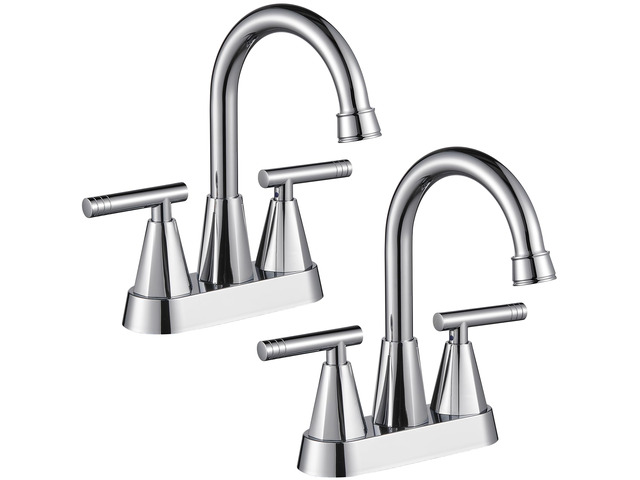 Chrome Bathroom Faucets, Centerset Bathroom Sink Faucet, 2 Pack 4 Inch with Pop Up Drain and Supply Hoses, 2 Handle Stainless Steel Faucet for...
