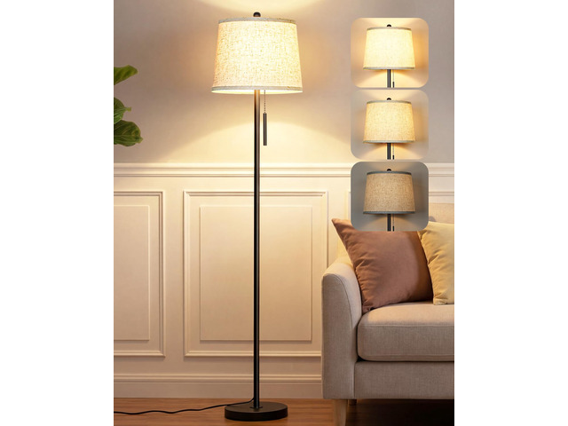 Upgraded Modern Black Floor Lamp 63in Standing Lamp for Living Room Bedroom Office 3 Way Brightness Dimmable Tall Pole Light with Beige Linen Shade...