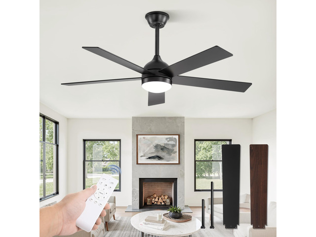 48 Inch Ceiling Fan with Light and Remote, Black 5 Blades Ceiling Fans with Lights, Quiet DC Motor, 6 Speeds, 3CCT Adjustable LED, for Bedroom...