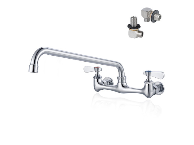 8 Inch Center Wall Mount Commercial Sink Faucet - 14' Swivel Spout Utility Faucet, Dual Handle Chrome Brass for Restaurant/Laundry/Utility Room...