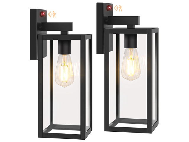 2-Pack 15 Upgraded Motion Sensor Outdoor Wall Lights, Black Auto ON/OFF, 3 Lighting Modes, Waterproof, Rust-Resistant, Durable Metal & Clear Glass,...