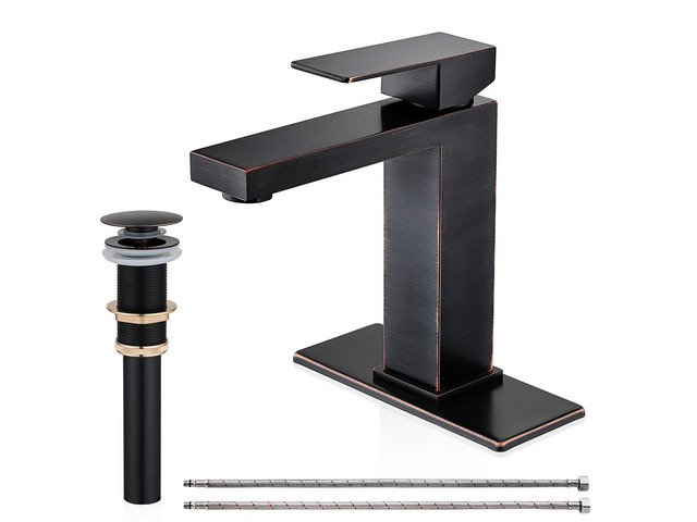 Oil Rubbed Bronze Bathroom Faucet, Single Hole Vanity Bath Faucet Single Handle Modern Stainless Steel Bathroom Faucets for Sink 1 Hole with Pop Up...