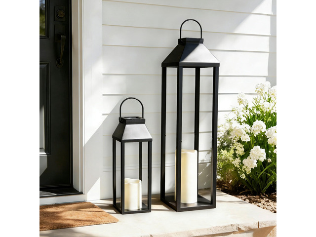 Large Outdoor Solar Lanterns Waterproof, Tall Farmhouse Black Metal Decorative Lanterns Solar Lights Outdoor for Front Porch Decor Outdoor Patio,...