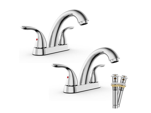 Chrome 4 Inch 2 Handle Centerset 2 or 3 Holes Bathroom Faucet 2 Pack, Vanity Sink Faucet with Copper Pop Up Drain and Water Supply Lines,...
