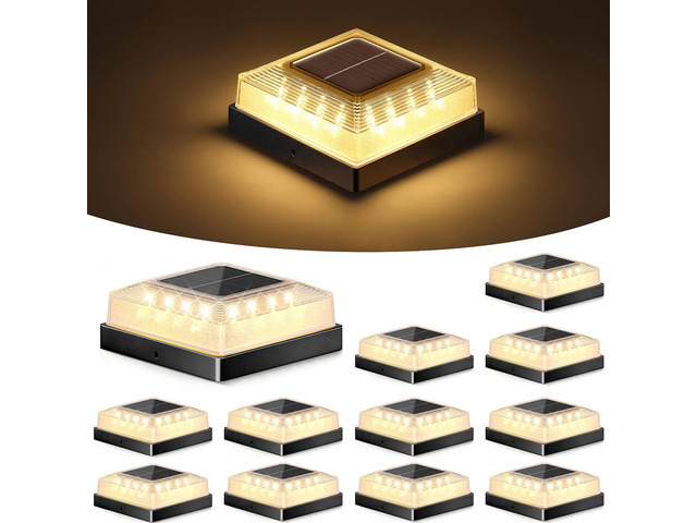 3.5x3.5 4x4 Solar Post Cap Light Outdoor 12-Pack Black 3 Lighting Modes, IP65 Waterproof, for Wooden/Vinyl Posts, Outdoor, for Garden, Patio,...
