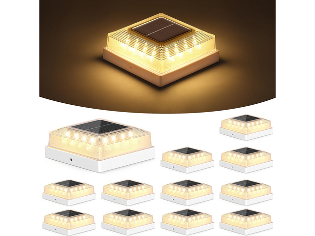 3.5x3.5 4x4 Solar Post Cap Light Outdoor 12-Pack White 3 Lighting Modes, IP65 Waterproof, for Wooden/Vinyl Posts, Outdoor, for Garden, Patio,...