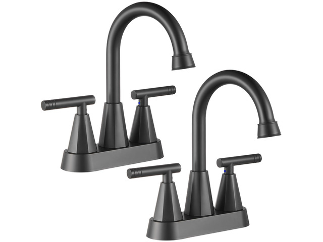 Matte Black Bathroom Faucets, Centerset Bathroom Sink Faucet, 2 Pack 4 Inch with Pop Up Drain and Supply Hoses, 2 Handle Stainless Steel Faucet for...