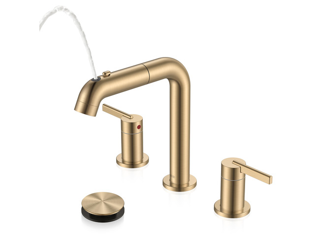 Champagne Bronze Pull Down Widespread Bathroom Faucet 3 Hole 2 Handle Pull Out Bathroom Faucet with Pop Up Drain & Supply Lines, Lead-Free cUPC &...