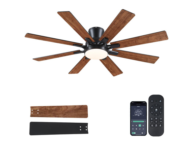 52 Inch Ceiling Fans with Lights Flush Mount Indoor Outdoor Brown Farmhouse Low Profile Ceiling Fan with Remote/APP for Bedroom Living Room, Quiet...
