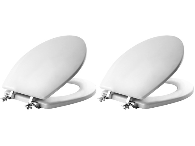844CP 000 Edgewater Toilet Seat with Chrome Hinges will Never Come Loose, ROUND, Durable Enameled Wood, White (Pack of 2)