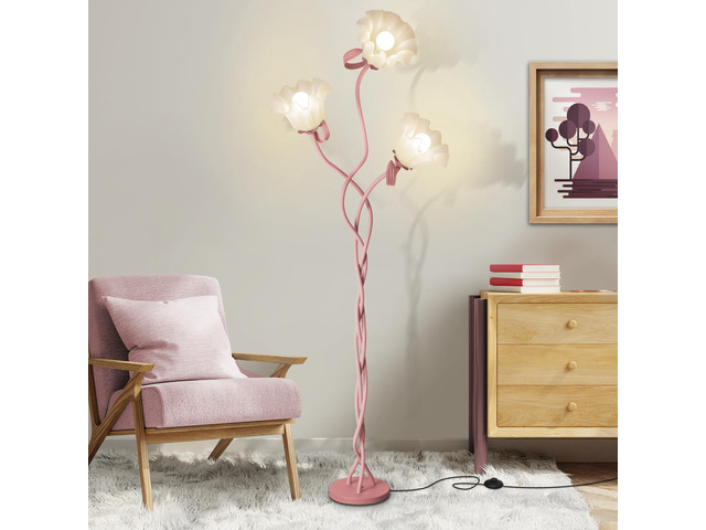 Flower Standing Lamp for Bedroom, Cute Corner Floor Lamp with Flexible Gooseneck, 3 Light Floor Reading Lamp with 3 Color Temperatures, Bulbs...