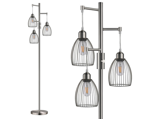 Dimmable Floor Lamp, Industrial Floor Lamps for Living Room, Brushed Nickel Tree Lamp Standing Lamp Tall Lamps with 3 Elegant Teardrop Cage Head &...