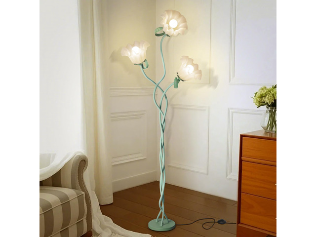 Flower Standing Lamp for Bedroom, Cute Corner Floor Lamp with Flexible Gooseneck,3 Light Floor Reading Lamp with 3 Color Temperatures, Bulbs...