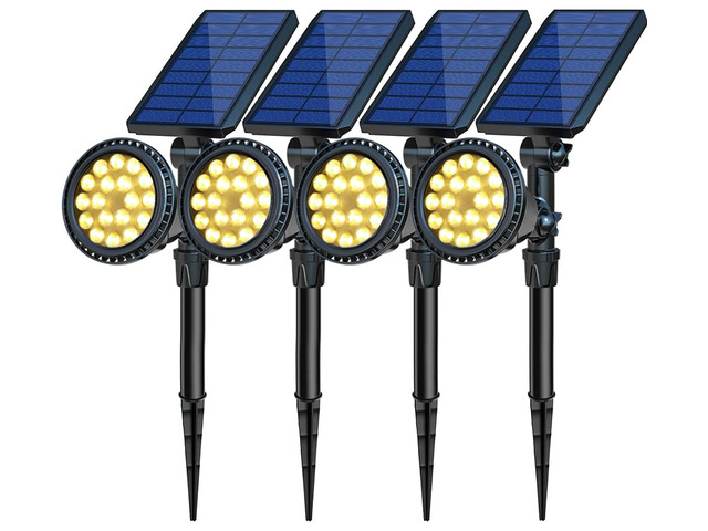 Solar Spotlights, 18 LED Solar Lights Outdoor Waterproof, 2 Mode Soft Warm White Landscape Lighting Auto On/Off Spot Lights for Flag Pole Garden...