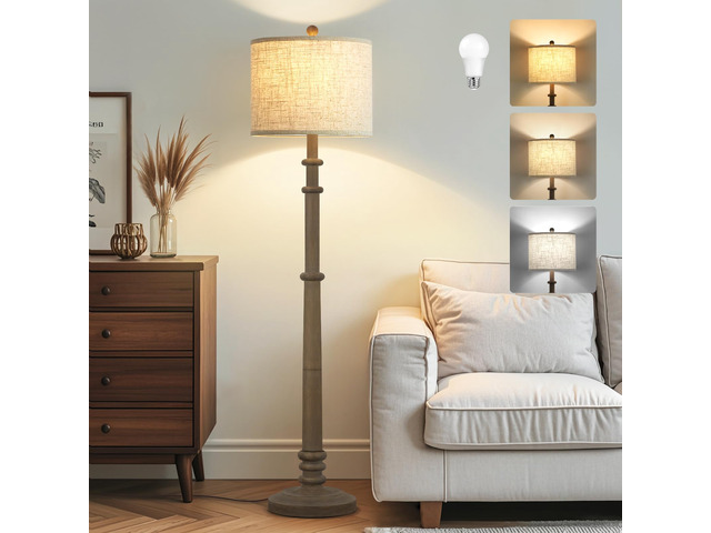 Floor Lamps for Living Room - 60' Farmhouse Floor Lamp with Adjustable Color Temperatures - Vintage Standing Lamp Reading Light with Linen Shade...