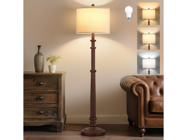 Floor Lamps for Living Room - 60' Farmhouse Floor Lamp with Adjustable Color Temperatures - Vintage Standing Lamp Reading Light with Linen Shade...