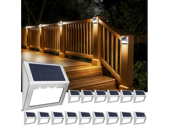 Solar Deck Lights Perfect for Fence, Step, Stair Decor-Cool White-16P Stainless Steel, Waterproof, Auto Dusk to Dawn, Cold Resistance, Anti-Rust