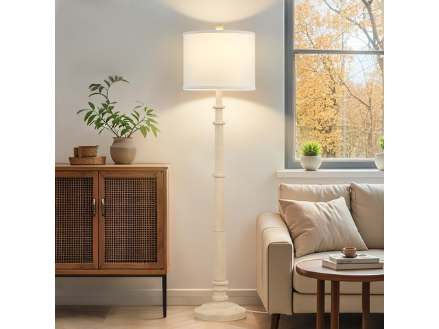 Floor Lamps for Living Room - 60' Farmhouse Floor Lamp with Adjustable Color Temperatures - Vintage Standing Lamp Reading Light with Linen Shade...