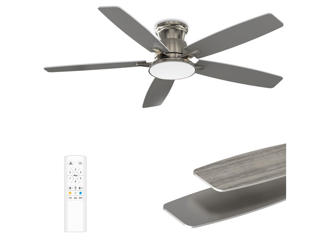 Flush Mount Ceiling Fan with Light, 52 Inch, Remote Control, 3CCT Dimmable LED, 6-Speed Silent Reversible DC Motor, Low Profile Hugger Ceiling Fan...