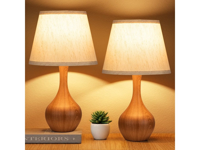 16.1' Touch Table Lamp for Nightstand, Dimmable Small Bedroom Lamp Set of 2 Touch Control, Set of 2, Bulb Included, Wood-paint Bedside Lamps for...