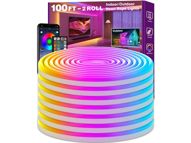 Led Neon Rope Lights 100FT,Control with App/Remote,Flexible Led Rope Lights,Multiple Modes,IP68 Outdoor RGB Neon Lights Waterproof,Music Sync...