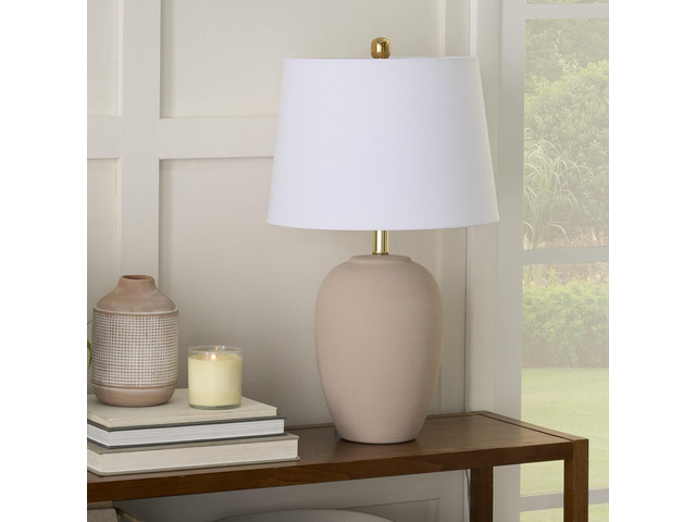 Home 23' Light Pink Ceramic Jar Table Lamp for Bedroom, Living Room, Dining Office, with White Shade (Pack of 1)