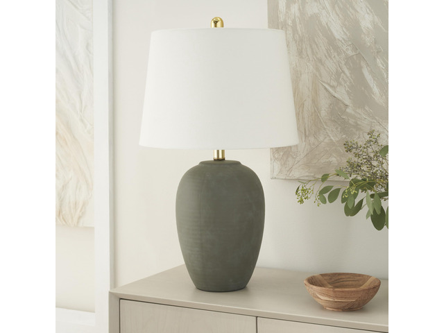 Home 23' Olive Green Ceramic Pot Table Lamp for Bedroom, Living Room, Dining Office, with White Tapered Drum Shade
