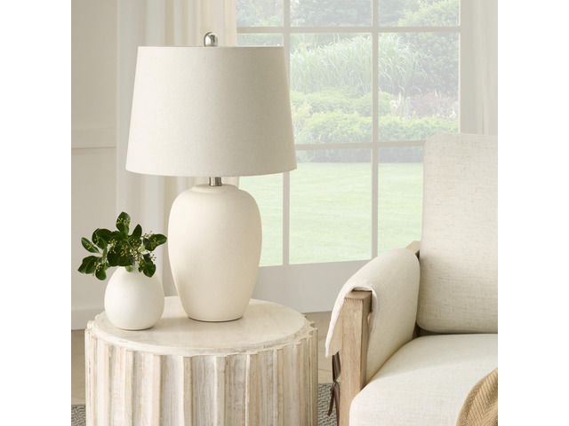 Home 23' Natural White Ceramic Jar Table Lamp for Bedroom, Living Room, Dining Office, with Off-White Shade