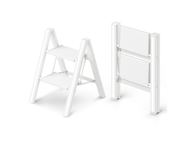 2 Step Ladder, Foldable Aluminum Step Stool with Anti-Slip Pedal Lightweight yet Sturdy, Portable, Non Slip Feet, 300Lbs Capacity, Elegant Look,...