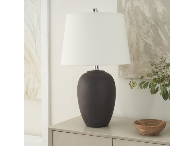 Home 23' Dark Purple Distressed Ceramic Pot Table Lamp for Bedroom, Living Room, Dining, Office, with White Shade