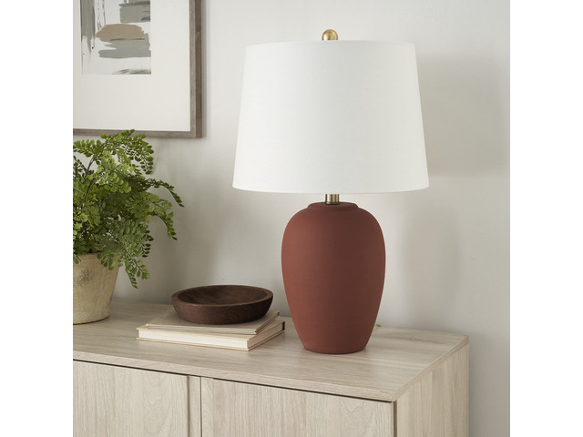 Home 23' Rust Orange Ceramic Pot Table Lamp for Bedroom, Living Room, Dining Office, with White Tapered Drum Shade