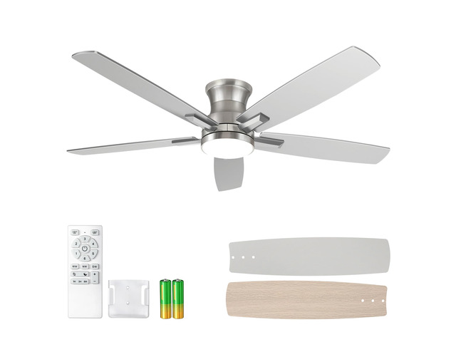 52 Inch Flush Mount Brushed Nickel Ceiling Fan with Light and Remote Control. Noiseless,Dimmable,3CCT,6 Speeds Reversible, Low Profile DC Ceiling...