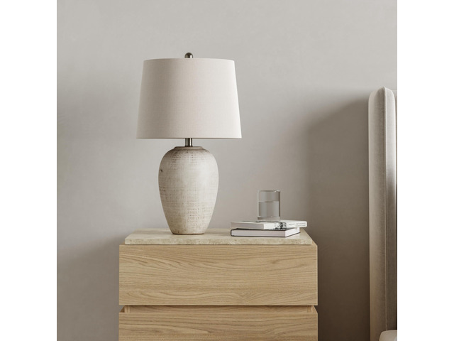 Home 23' Distressed Cream/Beige Rustic Ceramic Jar Table Lamp for Bedroom, Living Room, Dining Office, with Ivory Shade