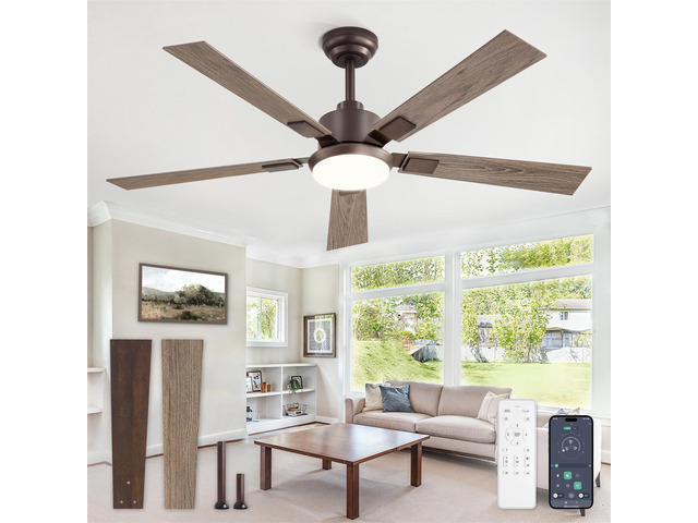 52 Inch Ceiling Fans with 3000-6000K Dimmable Lights and Remote APP Control, 6 Speeds Quiet Reversible Motor, Bronze Farmhouse Smart Indoor/Outdoor...