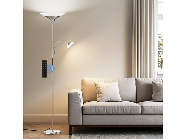 Metallic Sliver Torchiere Floor Lamp, 2 Way 72'' Dimmable LED Standing lamp with Rmote, Multi Color Temps, 34W Tall Light with Independent Control...