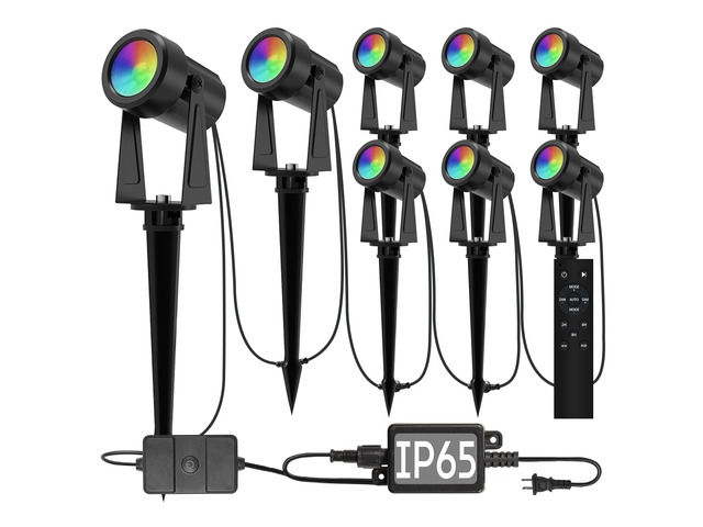 Outdoor Landscape Lighting with Remote, RGBW Color Changing Spot Uplights, 8 Pack