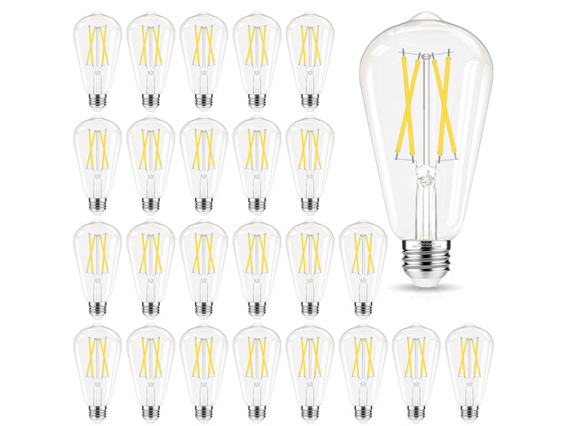 Cool White 4000K Edison Bulbs Dimmable, E26 LED Bulb 60 watt Equivalent 24 Pack ST58 Vintage Light Bulbs, 90+ CRI, 6W 600LM, E26 Medium Base, Clear...