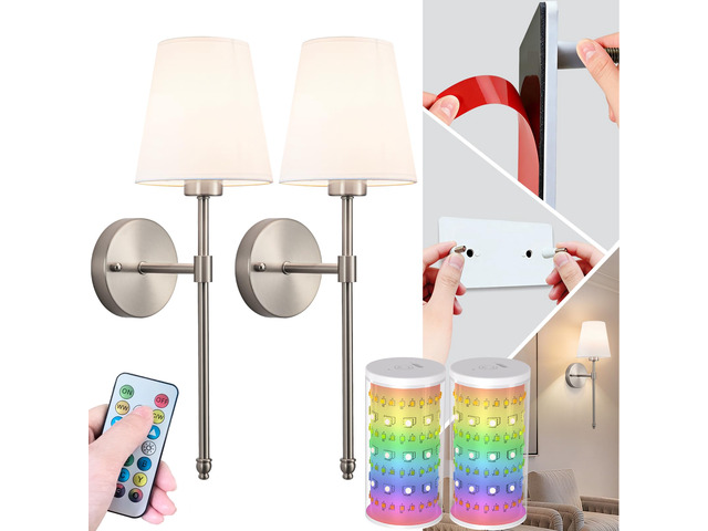 Peel and Stick Wall Sconces, Stick On Wall Sconce Set of 2, Battery Operated Wireless Adhesive Wall Lights, Corn Bulb with 10000mAh Battery, Easy...