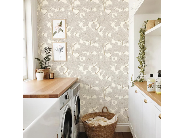 Tree Wallpaper Peel and Stick Jungle Wall Paper Forest Mural Stick on Wallpaper Modern Waterproof Self Adhesive Contact Paper (17.3' x 1200' Cream)