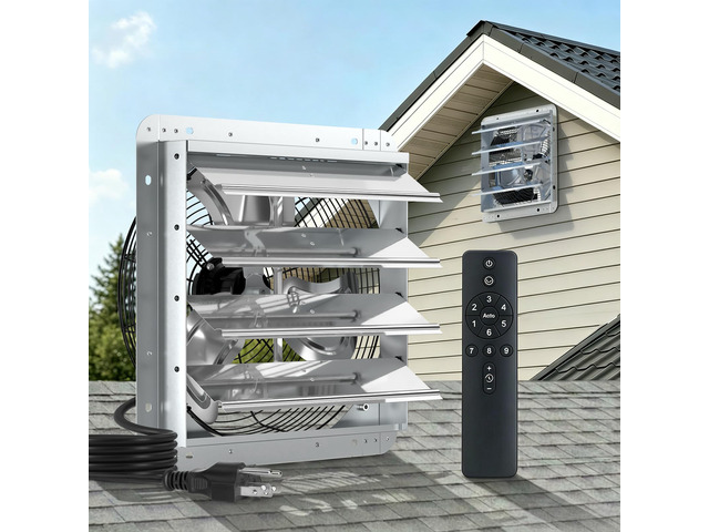 18' Shutter Exhaust Fan, Remote 9-Speed 56W EC Motor, 2300 CFM Energy-Efficient Wall Mount Ventilation Fan, Workshop, Warehouse, Barn, Greenhouse,...