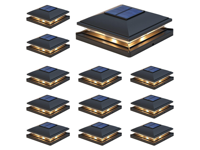 Solar Post Cap Lights - 12 Pack Outdoor Waterproof for 4x4, 5x5, 6x6 Posts, 2 Modes Warm/Cool Light, Solar Powered Fence/Deck/Patio Decor, Black