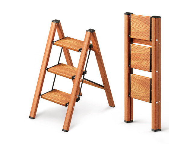3 Step Ladder, Foldable Aluminum Step Stool with Anti-Slip Pedal Lightweight yet Sturdy, Portable, Non Slip Feet, 300Lbs Capacity, Elegant Look,...