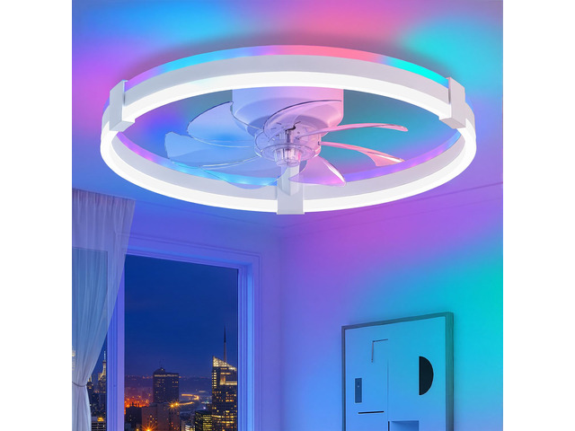20' RGB Low Profile Ceiling Fans with Lights and Remote, White Custom RGB+3CCT Dimmable, 6 Speeds, Remote/App Control, Reversible DC Motor, Memory,...