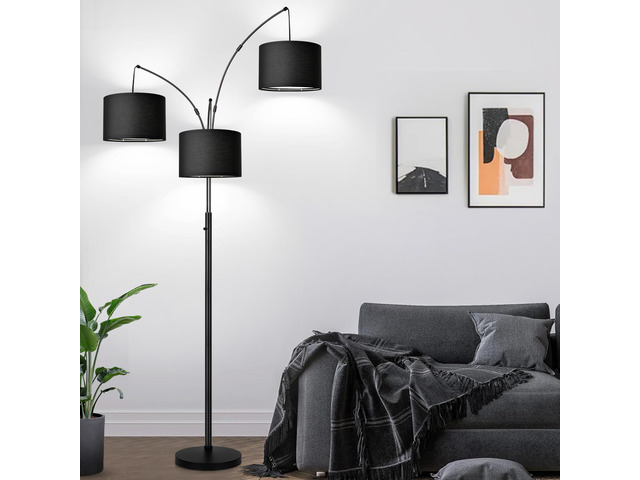 Dimmable Floor Lamp - 3 Lights Arc Floor Lamps for Living Room, 1000LM Modern Tall Standing Lamp With Black Shades & Heavy Base, Mid Century Tree...