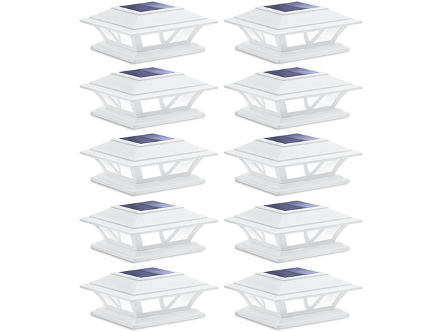 Solar Post Lights Outdoor 2 Modes LED, 10 Pack White (Warm/White) Solar Post Cap Lights, Solar-Powered Waterproof Deck Fence Lights for 4x4 5x5 &...