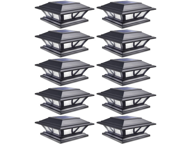 Solar Post Lights Outdoor 2 Modes LED, 10 Pack Black (Warm/White) Solar Post Cap Lights, Solar-Powered Waterproof Deck Fence Lights for 4x4 5x5 &...