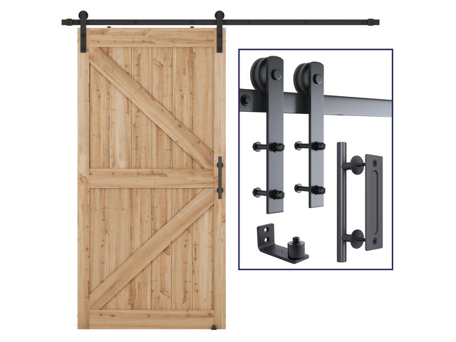 8.2 FT Heavy Duty Sturdy Sliding Barn Door Hardware Kit,Black (Whole Set Includes 1x Pull Handle Set & 1x Floor Guide) Fit 42'-48' Wide Door Panel...
