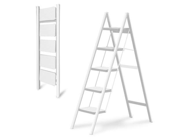 5-Step Folding Ladder, Heavy Duty Ladders for Home & Kitchen, Folding Ladder Easy to Store, Tall Ladder for Adults, Anti-Slip & Space-Saving Step...
